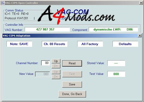 B6 Audi A4 - OBDTool Vag Com Auto Level Error