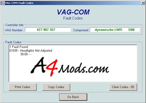 B6 Audi A4 - OBDTool Vag Com Auto Level Error