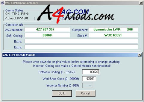 B6 Audi A4 - OBDTool Vag Com Auto Level Error